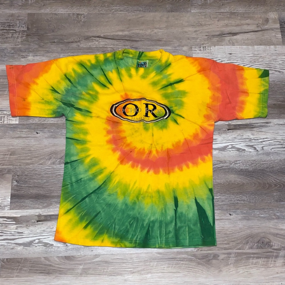 Vintage JAMAICA Ocho Rios 90s Tie Dye T Shirt Size Large